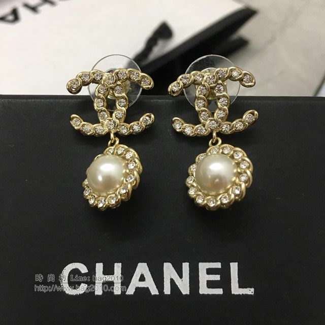 chanel耳環 專櫃最新款 經典耳環 鑲滿仿真鑽+小茶花吊珠  gzsc1428